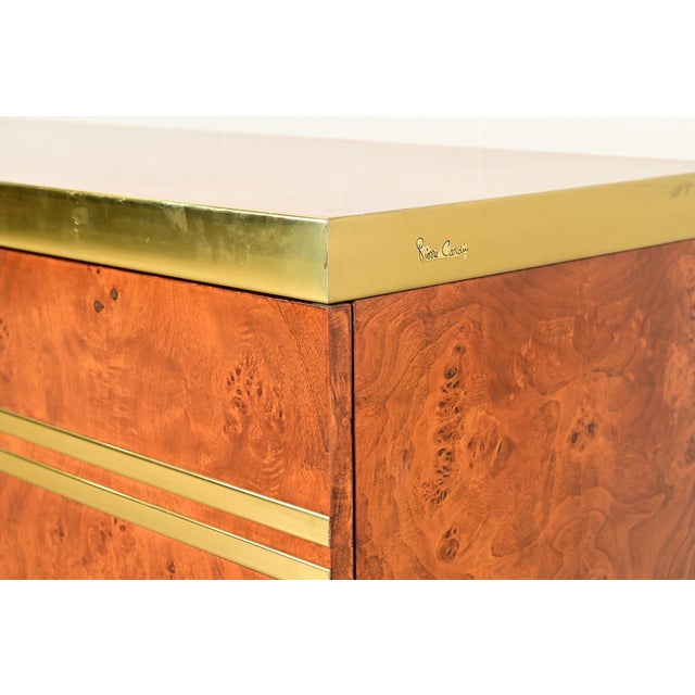 Pierre Cardin Mid-Century Modern Burl Wood and Brass Sideboard Credenza, 1970s For Sale - Image 11 of 18