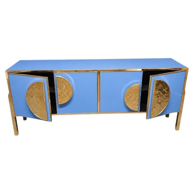 Cornflower Blue Italian Sideboard in Murano Glass and Brass from Justfurnituress SRL For Sale - Image 10 of 10