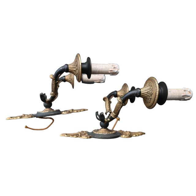 Empire Sconces in Gilt and Patinated Bronze, Set of 2 For Sale - Image 5 of 7