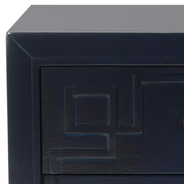 Three Drawer Greek Key Nightstand in Navy For Sale - Image 9 of 11