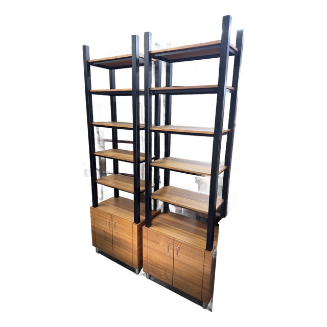 Late 20th Century Pair of Tall Industrial Style Executive Office Shelving Units For Sale