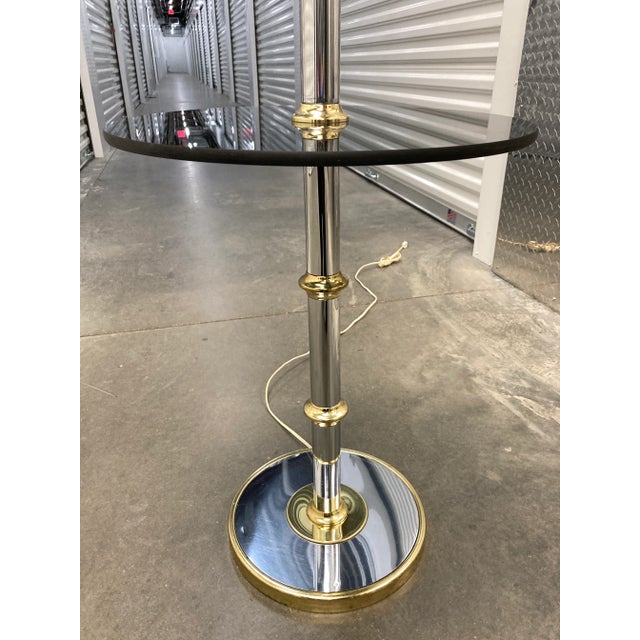Modernist Faux Bamboo Chrome & Brass Floor Lamp With Glass Tray Table in Mastercraft For Sale In Denver - Image 6 of 13