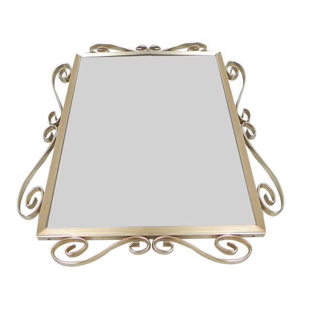 Vintage Faceted Mirror in Aluminum Frame, 1950s For Sale