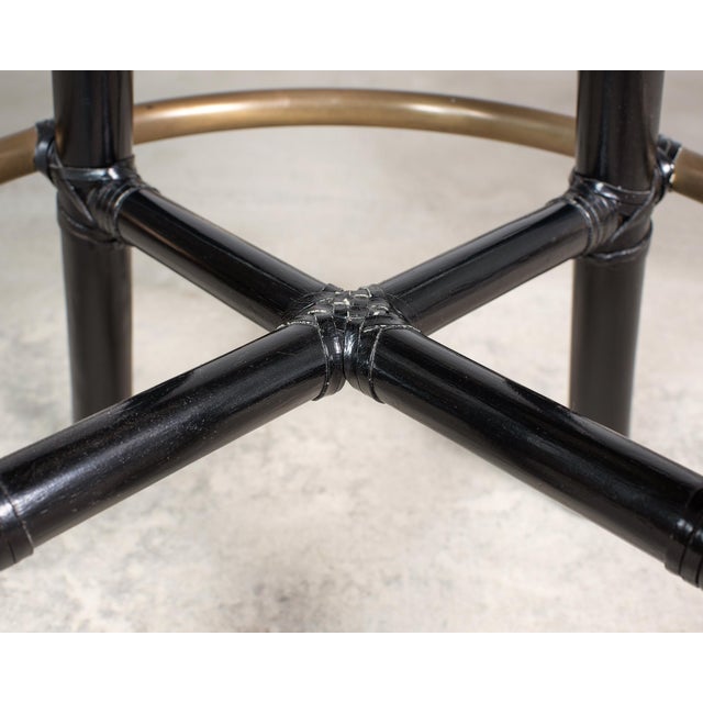 Pair of McGuire Lacquered Rattan Cane Swivel Barstools For Sale - Image 12 of 18