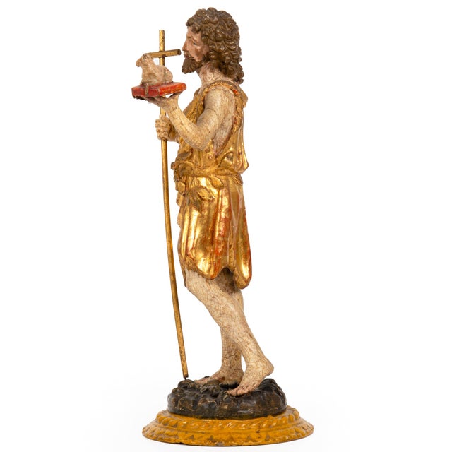 Realism German or Austrian Polychromed Statue Sculpture of Saint John the Baptist For Sale - Image 3 of 18
