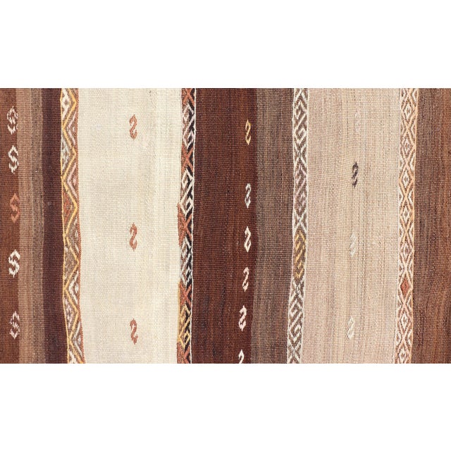 Tan Vintage Earthy Kilim Gallery Runner With Stripe Design in Multi Colors & Motif's 4'6 X 11'7 For Sale - Image 8 of 10