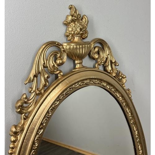 Vintage French Ornate Oval Wall Mirror with Gold Finish For Sale - Image 3 of 10