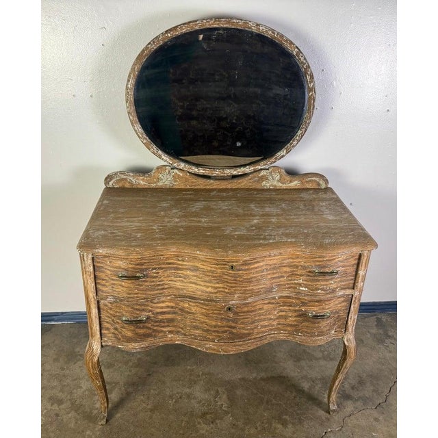 French Provincial French Provincial Dresser With Mirror in Distressed Rococo Style For Sale - Image 3 of 18