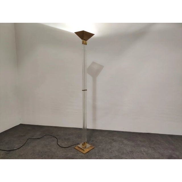 Metal Vintage Brass and Acrylic Glass Floor Lamp from Belgo Chrom, 1970s For Sale - Image 7 of 11