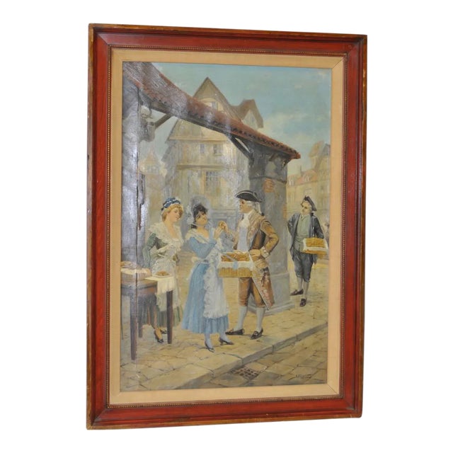 Late 19th to Early 20th Century Oil Painting "Colonial Bread Vendors" c.1900 For Sale