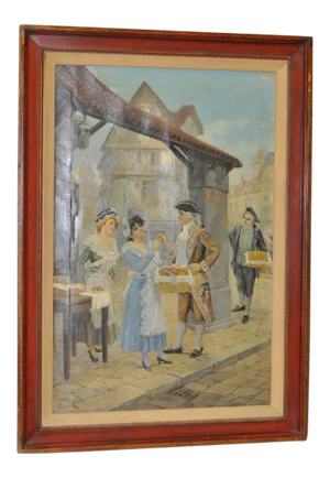 Late 19th to Early 20th Century Oil Painting "Colonial Bread Vendors" c.1900