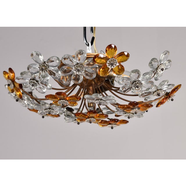 Mid Century Maison Bagues Style Crystal Flower Flush Mount Fixture For Sale In Detroit - Image 6 of 12
