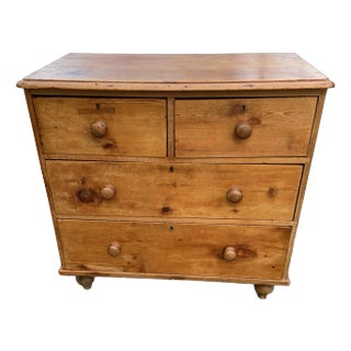 Antique Rustic European 4 Drawer Pine Chest For Sale