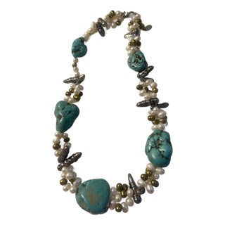 1960s Single Strand Lg Chunky Turquoise Necklace For Sale