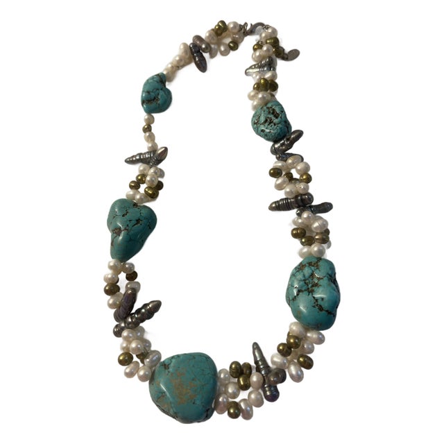 1960s Single Strand Lg Chunky Turquoise Necklace For Sale