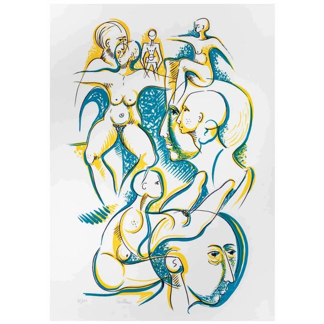 Blue and Yellow Figures is a lithograph on paper realized by Alberto Cavallari in the 1970s. Hand-signed, and numbered,...