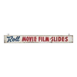 Vintage Wood Red, White & Blue Movies/Film/Slides Sign