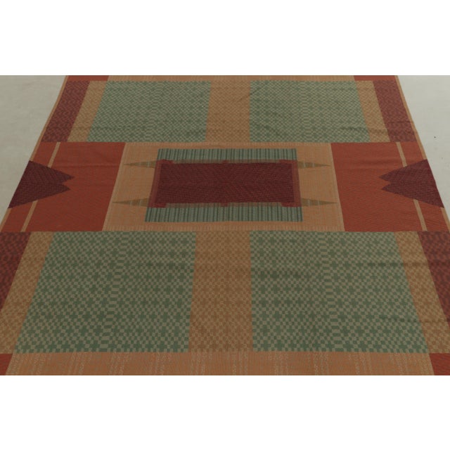 Rug & Kilim Vintage Art Deco Needlepoint Rug in Beige, Teal & Burnt Red Geometric Patterns For Sale - Image 4 of 7