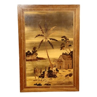 Antique Wood Marquetry Panel with Exotic Scene For Sale
