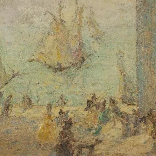 Gregorio Mariani, City Life, Oil on Cardboard, Framed For Sale - Image 4 of 12