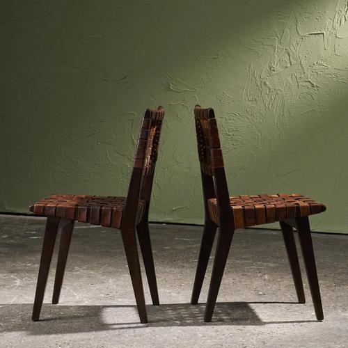 Jens Risom Chairs in Cognac Leather and Stained Oak from Jens Risom, United States, 1940s, Set of 2 For Sale - Image 4 of 11