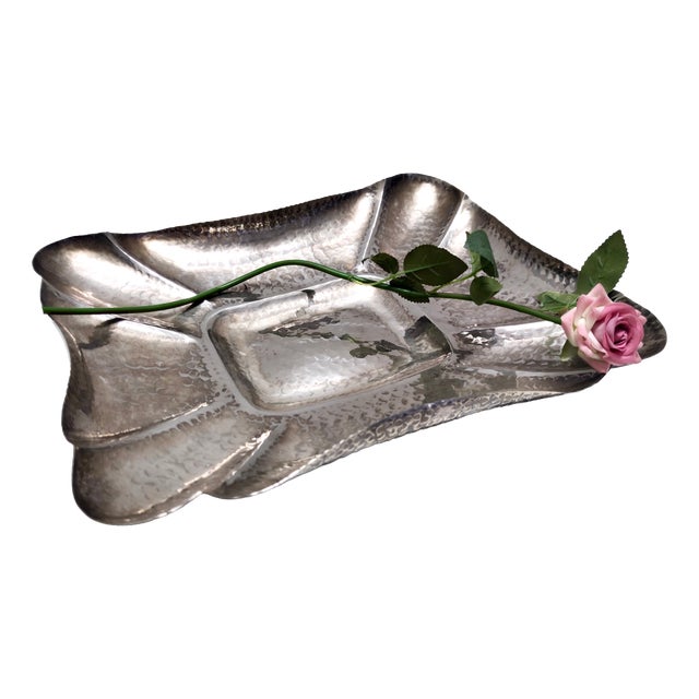 Vintage Italian Embossed Silver Plated Tray by Olri, 1950s For Sale