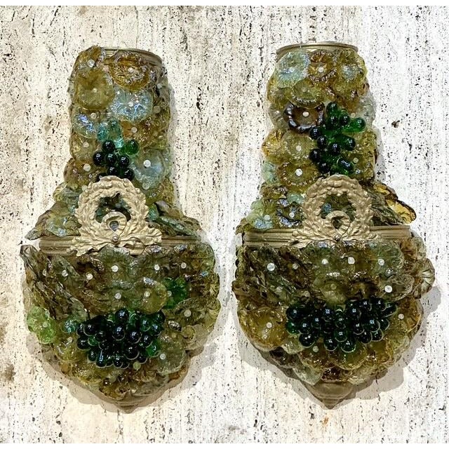 Vintage Italian Murano Glass Flower Sconce - A Pair For Sale - Image 9 of 12