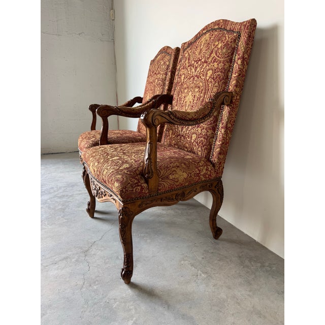 Pair of Vintage French Provincial Louis XV–Style Armchairs by Hickory, Nc/ Sold For Sale - Image 4 of 12