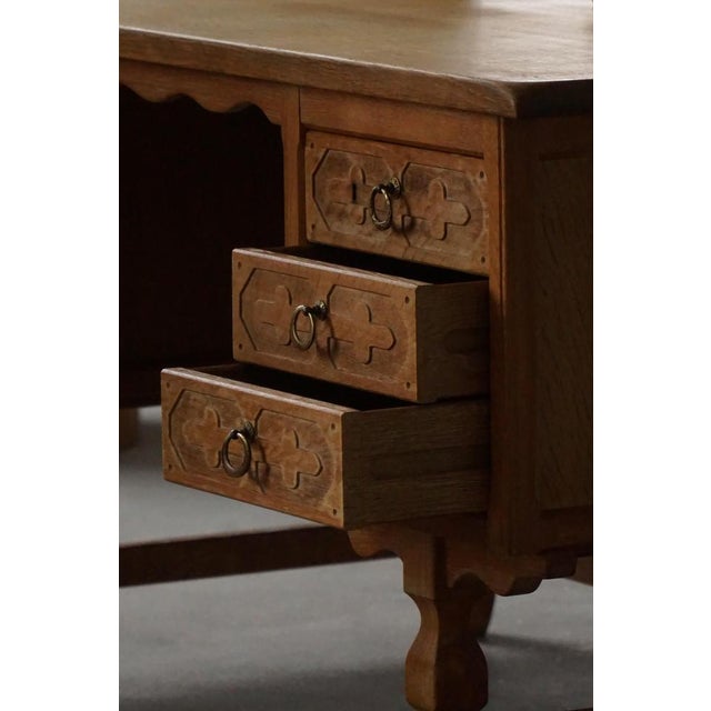 Brown Mid-Century Modern Freestanding Desk in Oak attributed to Henning Kjærnulf, Denmark, 1950s For Sale - Image 8 of 18