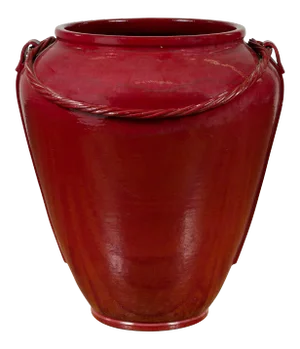 Contemporary Thai Oversized Oxblood Water Jar from Chiang Mai with Rope Design