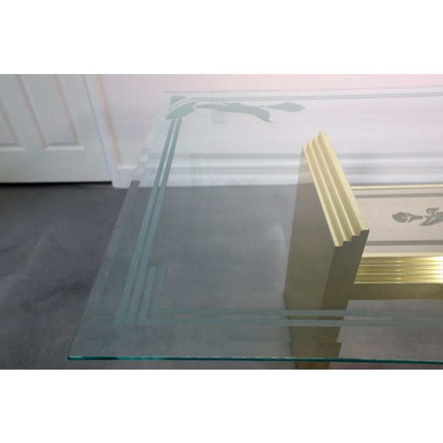 1970s Art Deco Gold-Toned Base Glass Table With Detailed Edges For Sale - Image 4 of 5