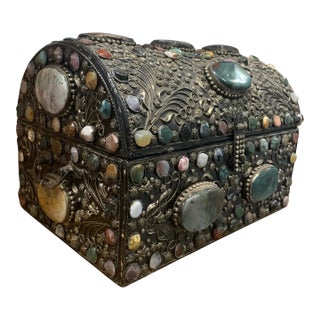 Vintage Agate Encrusted Moroccan Wedding Trunk For Sale