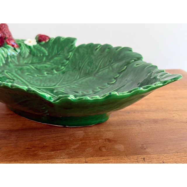 Late 20th Century Italian Strawberry Majolica Leaf Bowl For Sale - Image 4 of 6