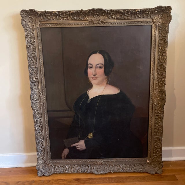 Black Mid 19th Century Victorian Portrait Painting of a Lady, Framed For Sale - Image 8 of 8