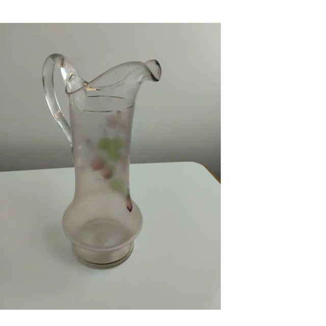 Art Nouveau Jug with Hand-Painted Strawberries in Clear, Blown Glass and Matte Finish For Sale - Image 5 of 6