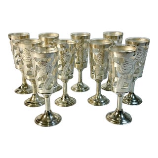 1950s Vintage Boho Chic Art Deco Mexican Antonio Pineda Sterling Silver Cordials - Set of 10 For Sale