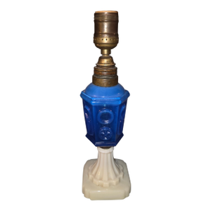 Mid 19th Century Star and Punty Blue Glass Font Lamp