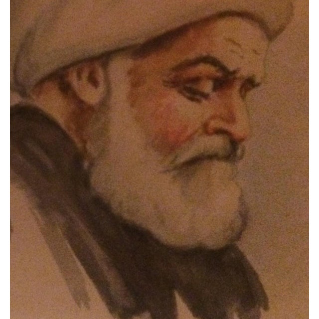 Camel Handsome Oientalist Portraits:Arab Men,1890s Rare Museum Qual Watercolurs Otto Pilny - Set of 2 For Sale - Image 8 of 9