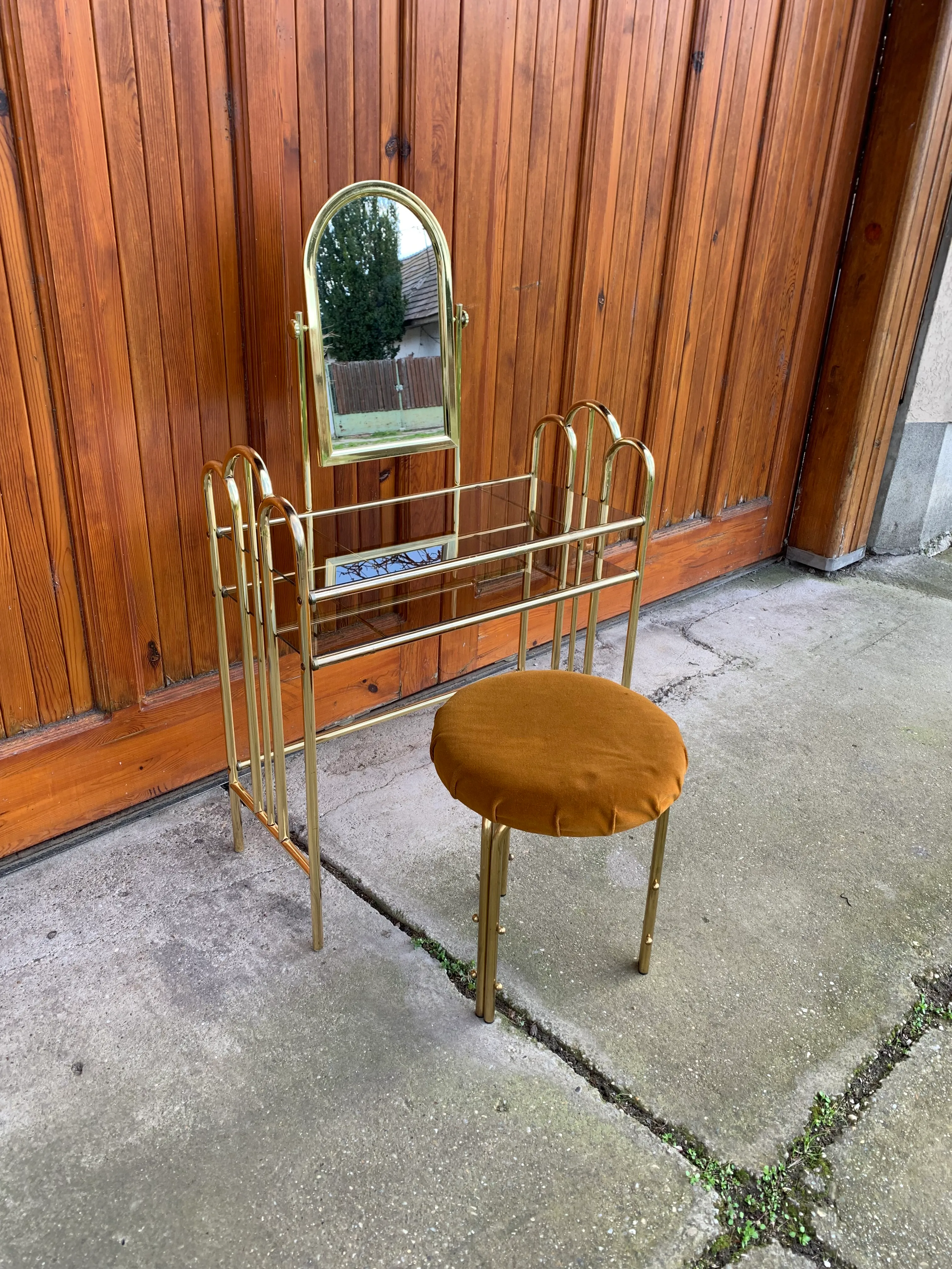 Vintage Dressing Table and Stool in Brass, 1950s, Set of 2 | Chairish