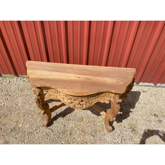 Mid 20th Century Hand Carved Wood Console Table For Sale - Image 4 of 12