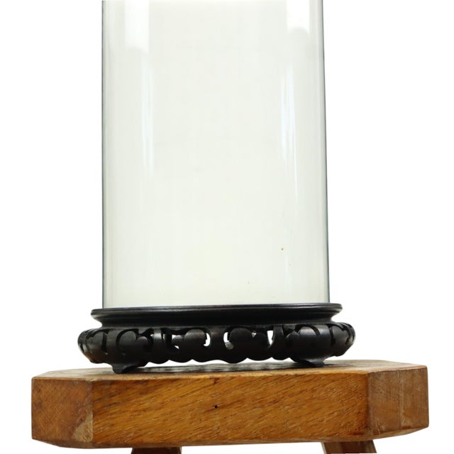 Large Antique Mouth-Blown Glass Dome on Asian Wooden Base, 1890s For Sale - Image 4 of 11