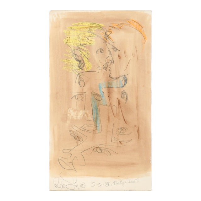The Lovers "The Eyes Have It" Figurative Abstract Watercolor and Pencil on Paper by Ricardo De Silva For Sale