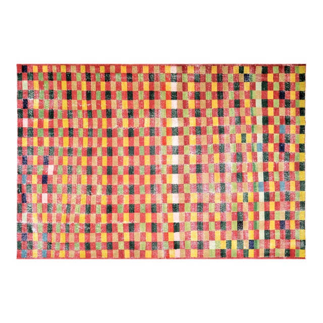 Vintage Turkish Anatolian Art Deco Hand Knotted Organic Wool Fine Weave Rug,7'1"x10'7" For Sale