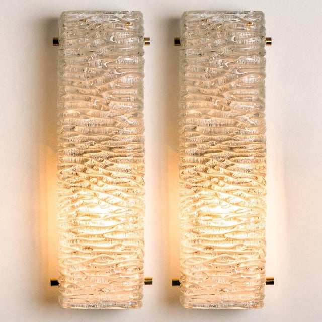 Structured Wave Glass and Brass Wall Light from Kaiser, 1970s For Sale - Image 4 of 18