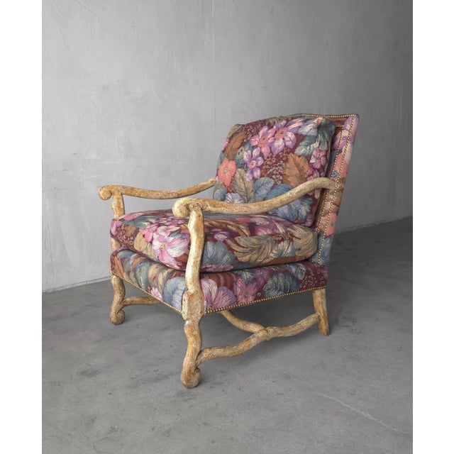 Minton-Spidell 1980s Large Scale Rustic Mediterranean Style Tapestry Lounge Chair For Sale - Image 4 of 11