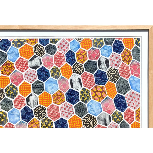 2020s Tina Ruyi "The Quilt" Abstract Colorful Geometric Pattern with Nude Figures Watercolor, 2023 For Sale - Image 5 of 10