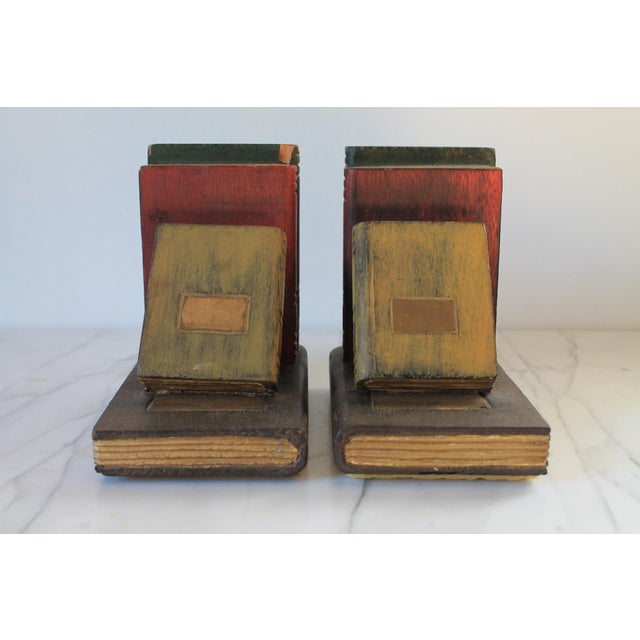 Vintage Carved Wood Faux Book Bookends For Sale - Image 4 of 10