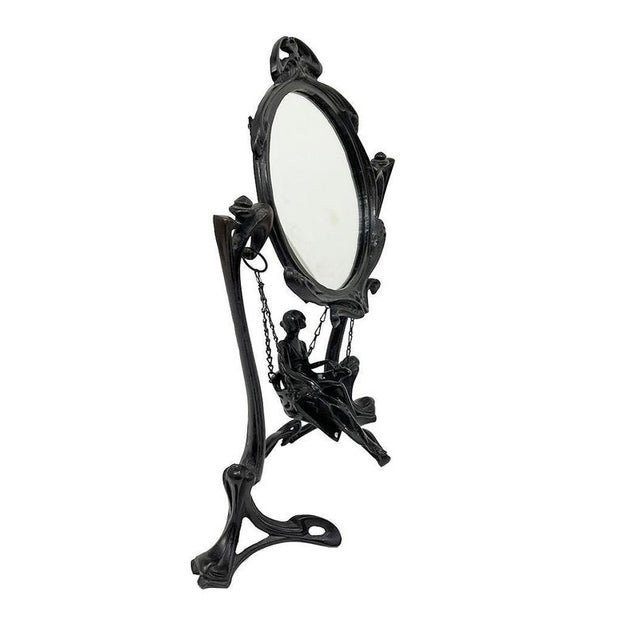 Art Nouveau Demoiselle À La Balancelle Tabletop Vanity Mirror by Erté, Paris, 1907 For Sale - Image 9 of 12