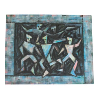 Vintage Cubist-Influenced Original Painting on Canvas - Lisa Bates For Sale