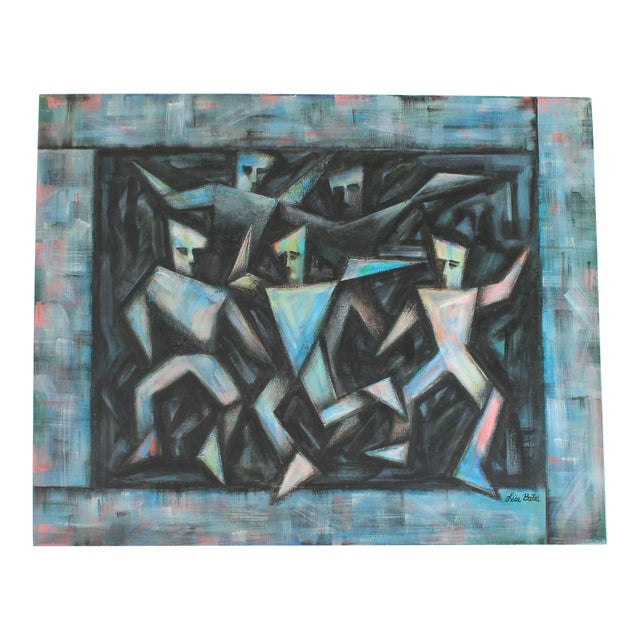 Vintage Cubist-Influenced Original Painting on Canvas - Lisa Bates For Sale
